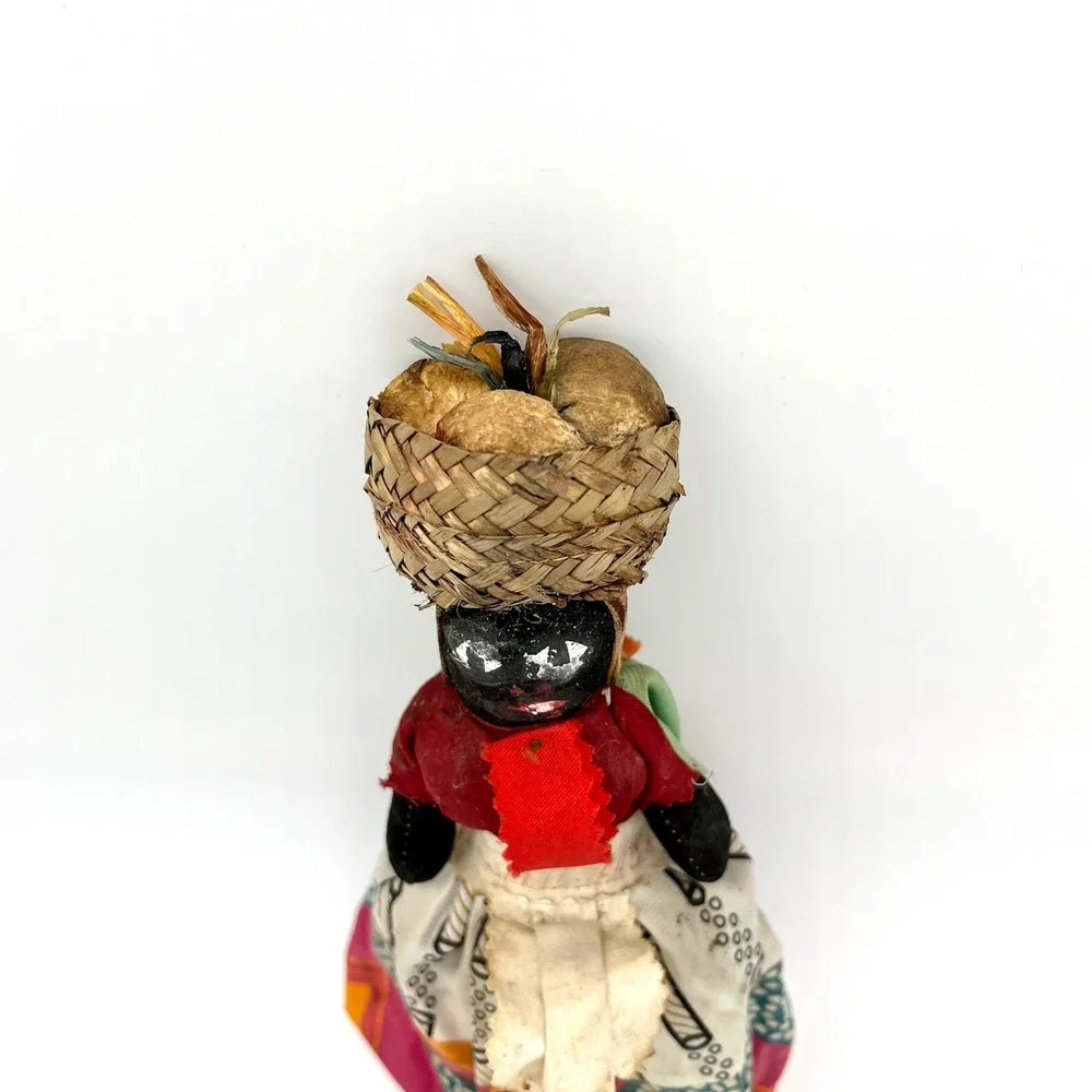 Vintage Souvenir‎ Doll Caribbean Folk Art Straw Basket Headpiece 10